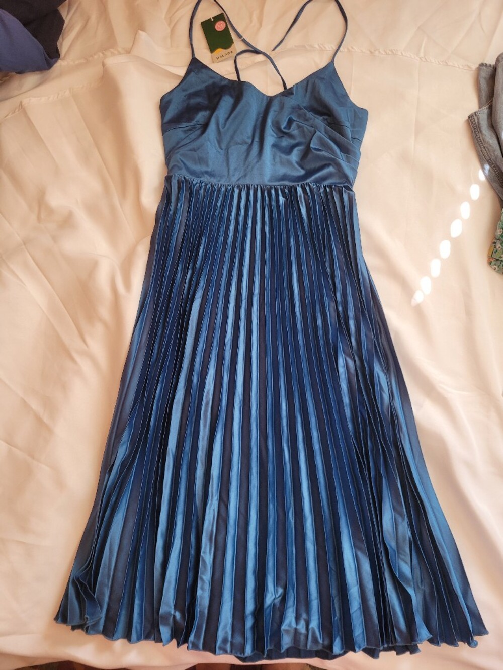 Halara Blue Pleated Criss-Cross Strap Dress Large NWT